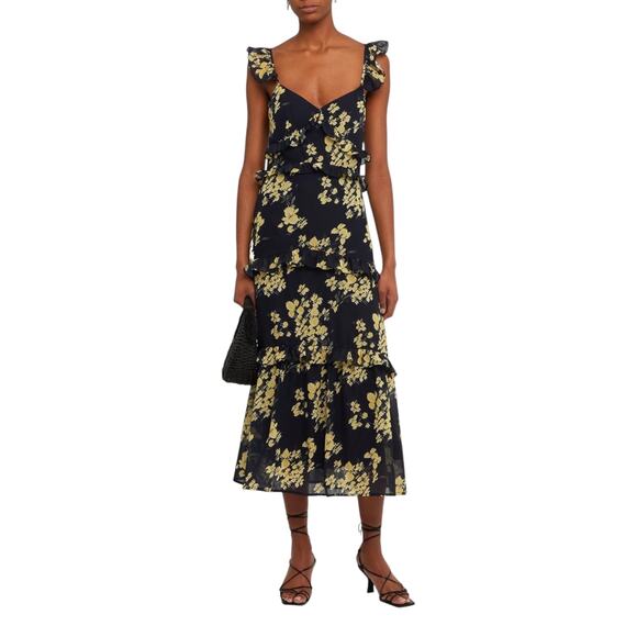 o.p.t Dresses & Skirts - o.p.t. Floral Midi Dress in Navy and Yellow